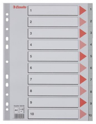 Register, plastový, A4, 1-10, ESSELTE, sivá