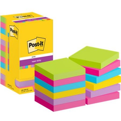 Samolepiace bloky, 76x76 mm, 100 listov, 3M POSTIT "Super Sticky", mix