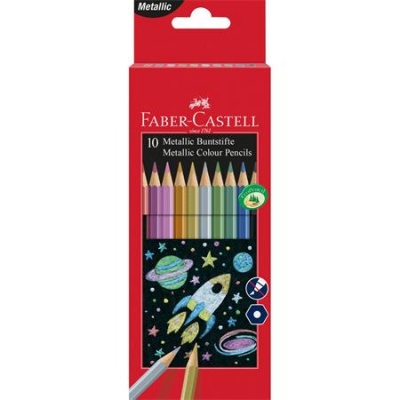 Farebné ceruzky, sada, šesťhranné, FABER-CASTELL, 10 rôznych metalických farieb