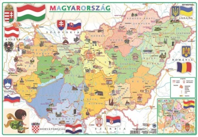 Podložka na stôl, obojstranná, A3,"Gyerek MO közigazgatás/domborzat - Samospráva/Geografická mapa Maďarska -výrobok v MJ